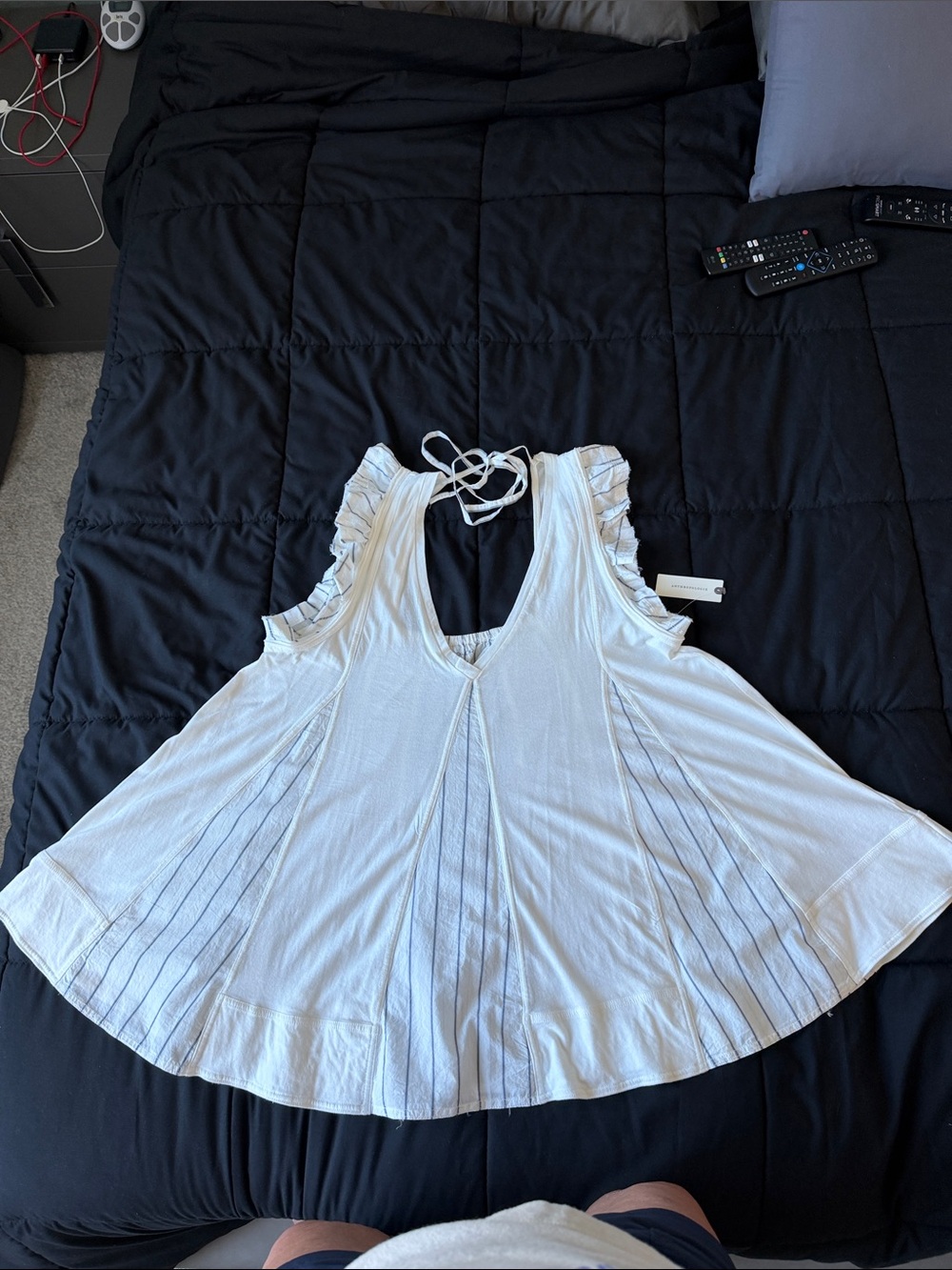 Anthropologie White Ruffled Tie-Back Swing Tank